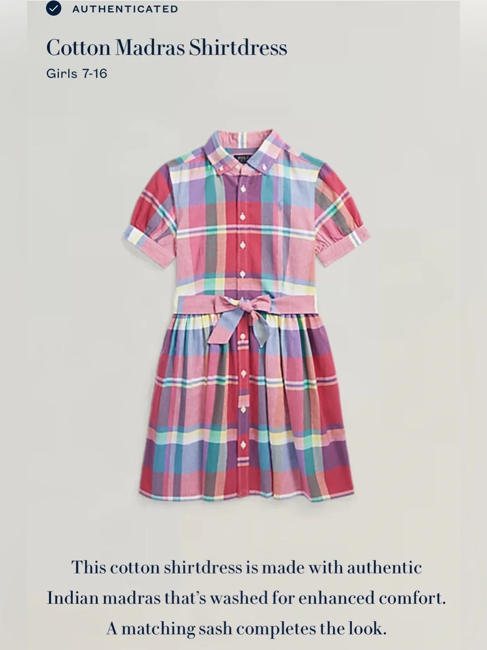 Polo by Ralph Lauren Multi-Color Madras Plaid Shirtdress
